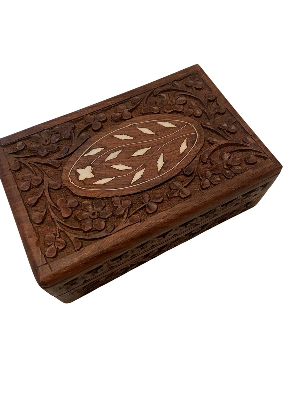 Vintage wooden carved trinket jewelry box